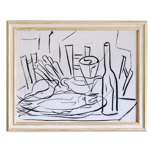 Quadro da Parete Minimalista di Lusso Bianco e Nero con Design a Schizzo Lineare Contemporaneo per Tavolo da Pranzo di Luxury Group International