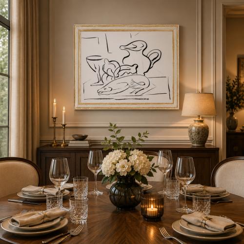 Schwarz-weiße Luxus Moderne Wandkunst Stillleben Meeresfrüchte mit goldenem Rahmen von Luxury Group International