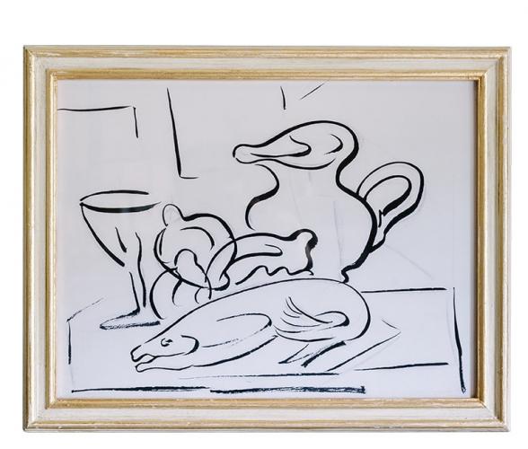 Black & white Seafood Still Life Luxury Modern Wall Art With Golden Frame by Luxury Group International