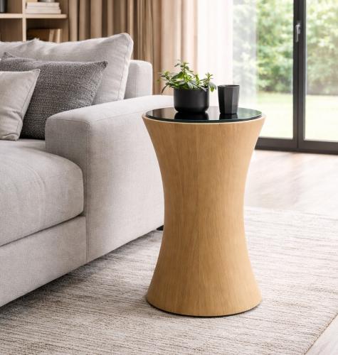 Luxuriöser minimalistischer Beistelltisch aus Naturholz mit dicker Glasplatte von Luxury Group International