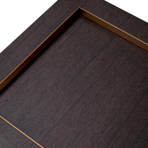Luxury Mocha Oak Brass Pedestal Square Side Table by Luxury Group International