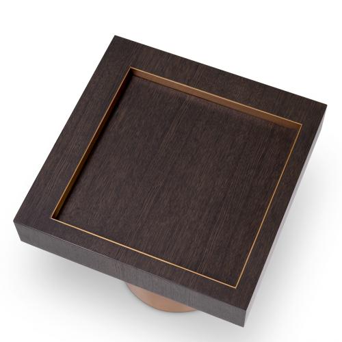 Luxury Mocha Oak Brass Pedestal Square Side Table by Luxury Group International