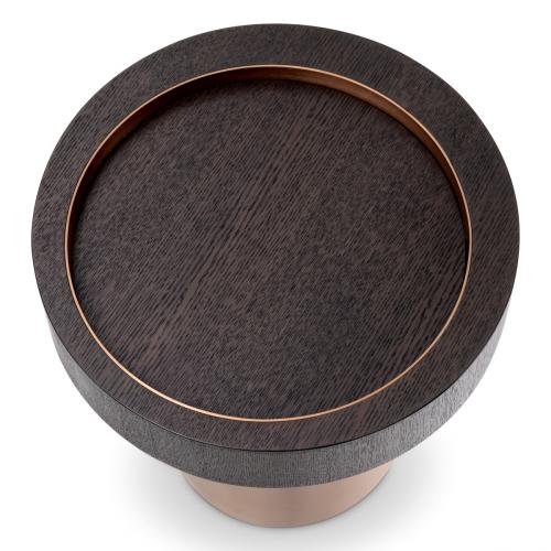 Luxury Mocha Oak Brass Round Pedestal Side Table by Luxury Group International