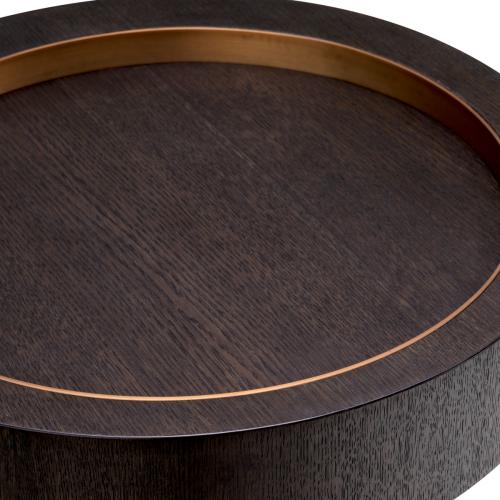 Luxury Mocha Oak Brass Round Pedestal Side Table by Luxury Group International