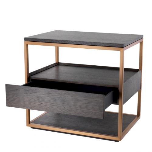 Luxury Mocha Oak/Copper Frame Side Table With Drawer by Luxury Group International