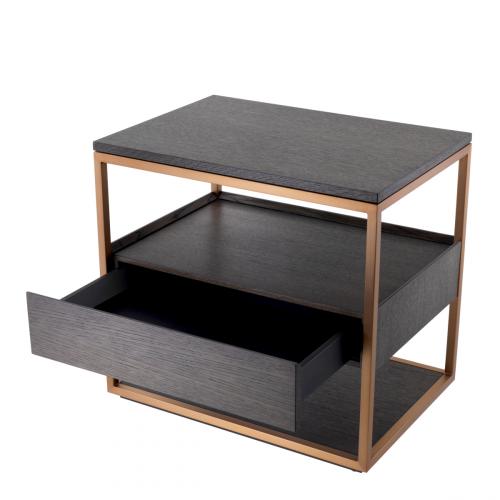 Luxury Mocha Oak/Copper Frame Side Table With Drawer by Luxury Group International