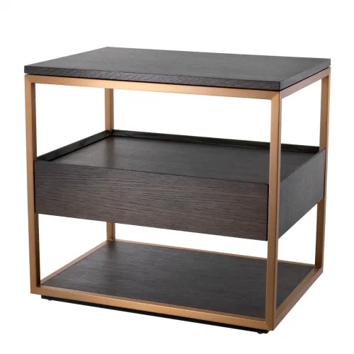 Luxury Mocha Oak/Copper Frame Side Table With Drawer by Luxury Group International