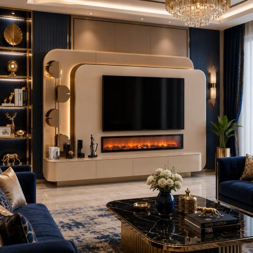 Mueble de TV Beige Moderno de Lujo con Chimenea Integrada por Luxury Group International
