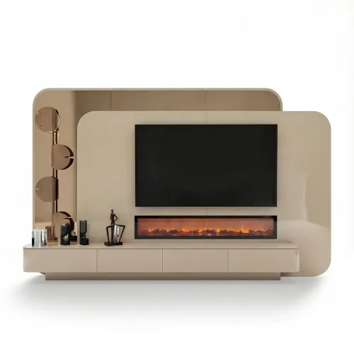 Mueble de TV Beige Moderno de Lujo con Chimenea Integrada por Luxury Group International