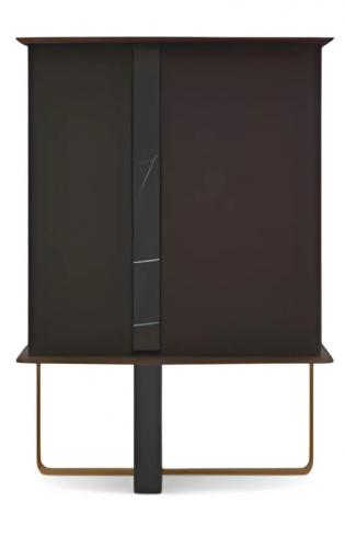 Luxury Modern Bar Cabinet in Dark Brown Matte Oak Veneer with Black Marble & Golden Base by Luxury Group International