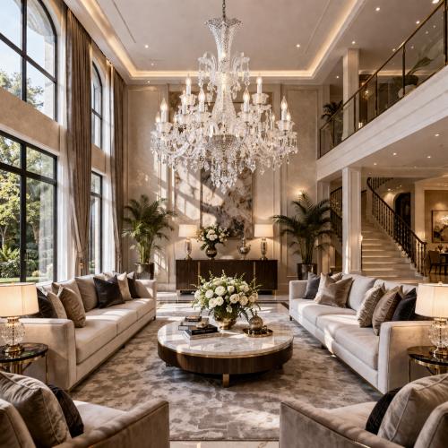 Lampadario Moderno di Lusso in Cristallo con Metallo Argento Lucido e Prismi Pendenti di Luxury Group International