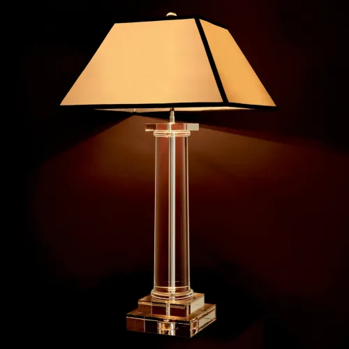 Luxury modern crystal glass table lamp with grey lampshade & black frame by Luxury Group International