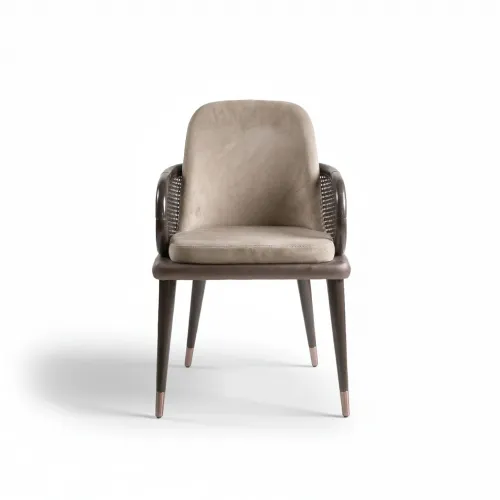 Silla de comedor moderna de lujo en tela tapizada beige mate con respaldo de malla perforada por Luxury Group International