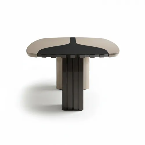 Luxury Modern Dining table in Anthracite Beige matte with pedestal ribbed legs by Luxury Group International