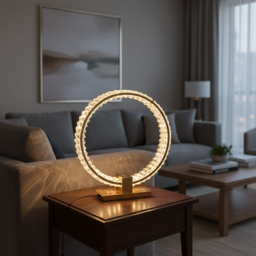 Luxury Modern Gold Ring LED Circular Designer Table Lamp by Luxury Group International