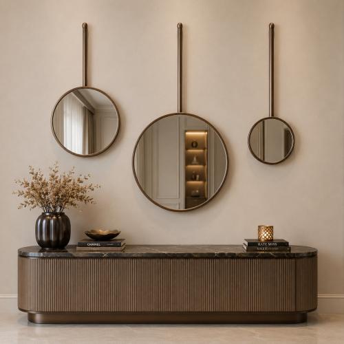 Luxury modern metal frame round wall mounted mirror set of 3 by Luxury Group International