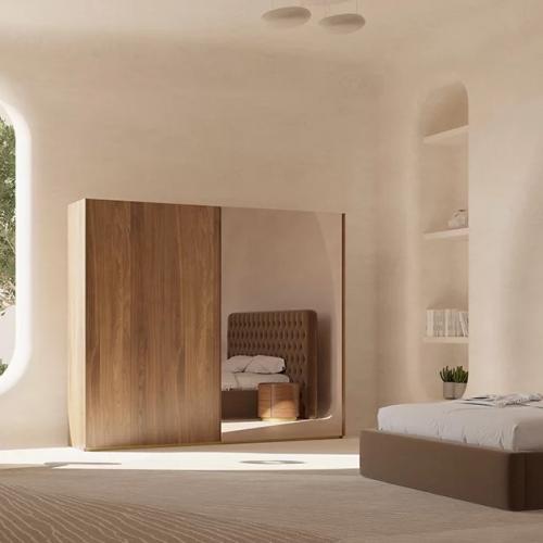 Armadio da camera da letto moderno minimalista di lusso in legno massello marrone opaco con specchio di Luxury Group International