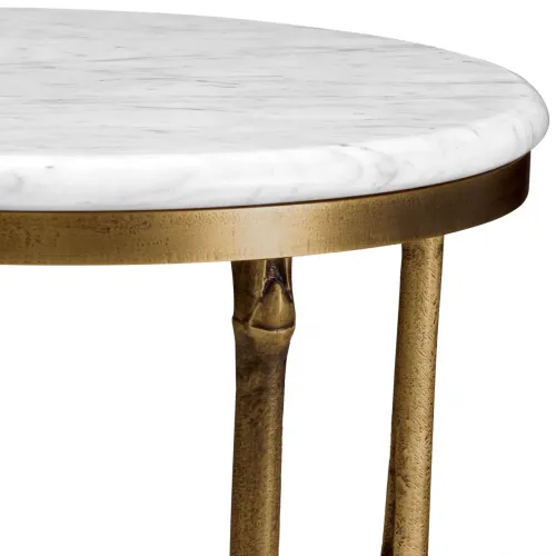 Luxury Modern Round White Bed Side Marble Top Side Table with Vintage Brass Finish by Luxury Group International