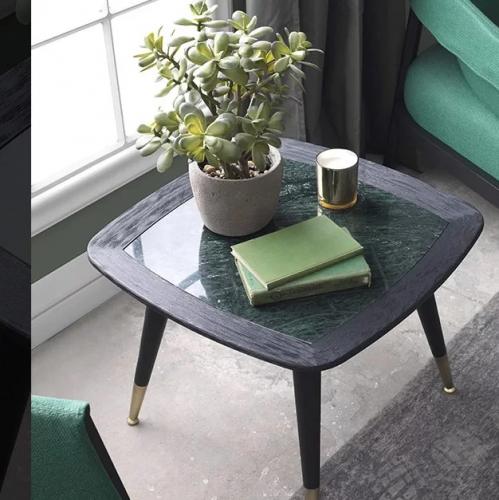 Luxury Modern Side Table with Minimalist European Design and Elegant Brass Leg Tips in Matte Black by Luxury Group International