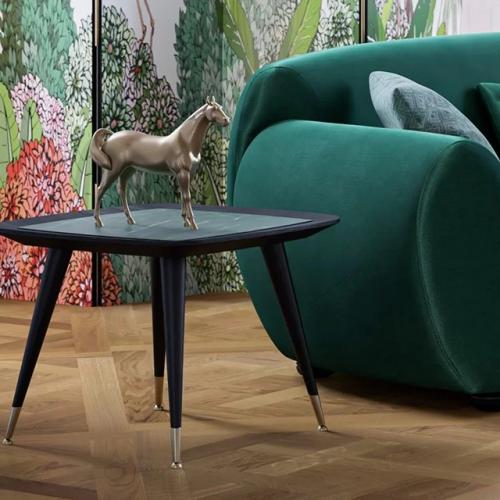 Luxury Modern Side Table with Minimalist European Design and Elegant Brass Leg Tips in Matte Black by Luxury Group International
