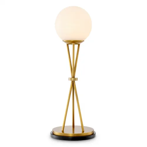 Lampada da Tavolo Moderna di Lusso in Ottone Antico Lucido con Globo in Alabastro e Struttura a Treppiede di Luxury Group International