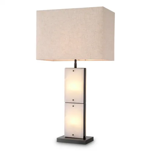 Lampade da Tavolo di Lusso in Alabastro Bianco Moderno con Paralume Rettangolare Bronzo / Beige di Luxury Group International