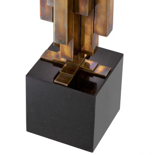 Luxury Modern Table Lamp in Brass- tone Polished Metal with Stacked Column & Beige Shade by Luxury Group International