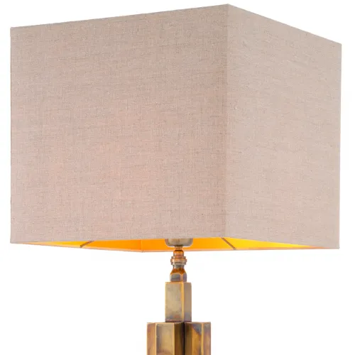 Luxury Modern Table Lamp in Brass- tone Polished Metal with Stacked Column & Beige Shade by Luxury Group International