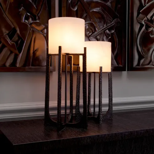 Luxury Modern Table Lamp in White Alabaster with Bronze Highlight Hammered Frame by Luxury Group International