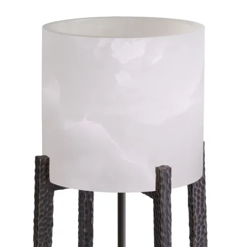 Luxury Modern Table Lamp in White Alabaster with Bronze Highlight Hammered Frame by Luxury Group International