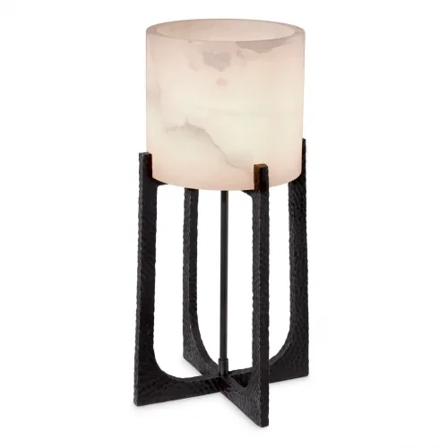 Luxury Modern Table Lamp in White Alabaster with Bronze Highlight Hammered Frame by Luxury Group International