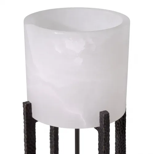 Luxury Modern Table Lamp in White Alabaster with Bronze Highlight Hammered Frame by Luxury Group International