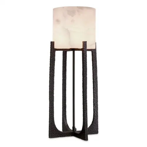 Luxury Modern Table Lamp in White Alabaster with Bronze Highlight Hammered Frame by Luxury Group International