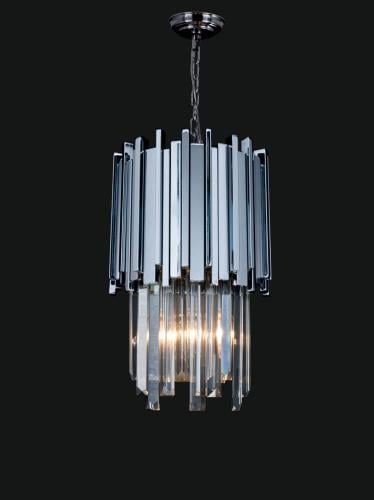 Luxuriöser, moderner, abgestufter LED-Kronleuchter aus silbernem Art Deco-Kristall von Luxury Group International