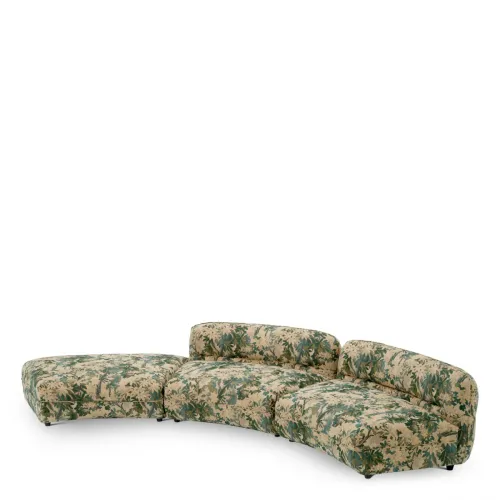 Divano Modulare di Lusso in Tessuto Verde Marston e Beige con Motivo Foglia Botanica di Luxury Group International