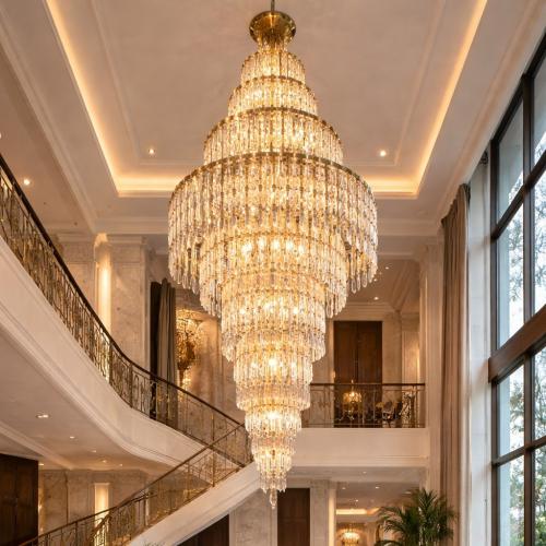Luxury Multi-Tiered Gold High Ceiling Crystal Chandelier for Elegant Home Decor Lifestyle View by Luxury Group International