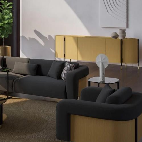 Buffet de Luxe Naturel Noir avec 4 Portes et Finition Laiton - Meubles de Luxe par Luxury Group International