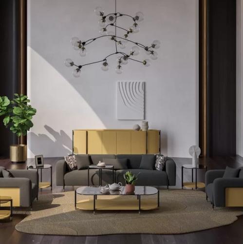 Buffet de Luxe Naturel Noir avec 4 Portes et Finition Laiton - Meubles de Luxe par Luxury Group International