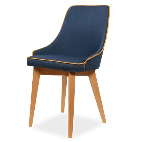 Silla de Comedor Tapizada en Azul Marino de Lujo con Patas Cónicas de Roble - Muebles para Comedor Vista frontal por Luxury Group International
