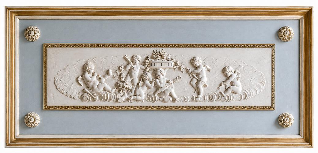 Luxury Neoclassical Cherub Relief Wall Art with Antique Gold Framed Classical Panel by Luxury Group International