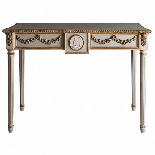 White & Golden Luxury Neoclassical Console Table with Floral Garland Detailing by Luxury Group International