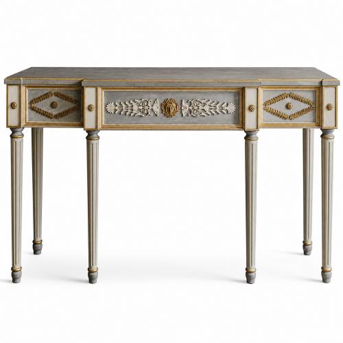 Grey & Golden Luxury Neoclassical Console Table with Ornate Relief Panel by Luxury Group International