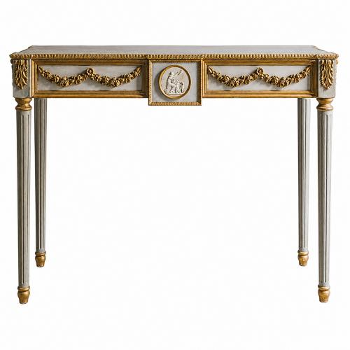 Luxury Neoclassical Console Table with Gold Garland Detailing and Fluted Legs by Luxury Group International