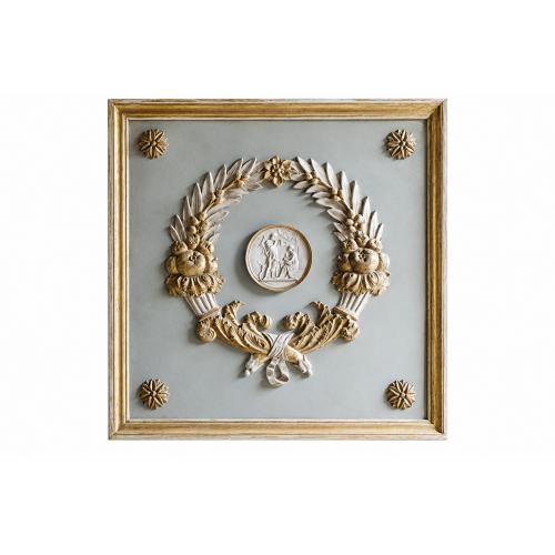 Luxury Neoclassical Laurel Wreath Relief Wall Art with Antique Gold Frame Set of 4 by Luxury Group International