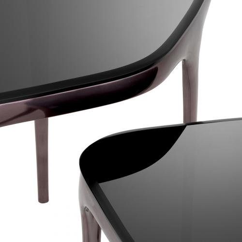 Luxury Nickel Finish Black Glass Top Nesting side Tables set of 2 by Luxury Group International