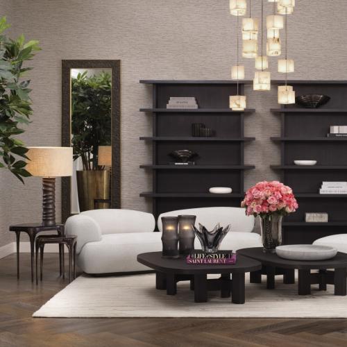 Luxury Nickel Finish Black Glass Top Nesting side Tables set of 2 by Luxury Group International