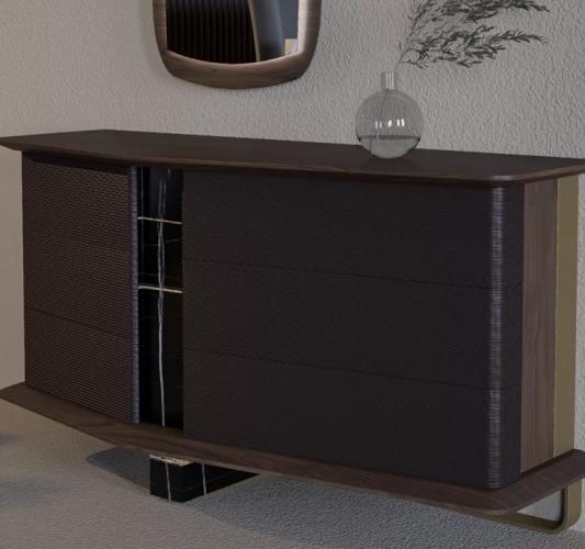Cómoda de Madera con Chapado de Roble de Lujo con Acabado Marrón Oscuro y Detalles en Latón Antiguo por Luxury Group International