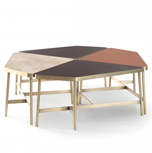 Luxury Octagon Coffee Table with Black, White, Rust Marble Top and Brass Base for Modern Interiors by Luxury Group International