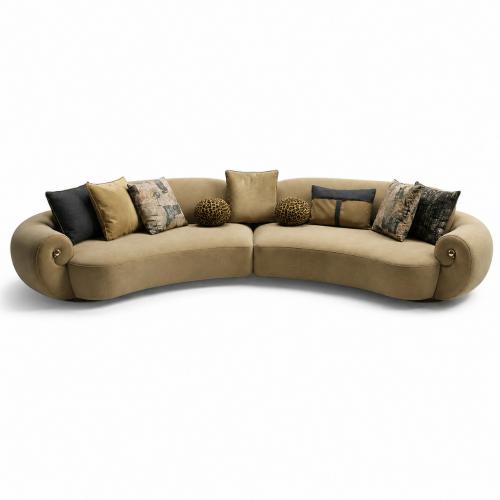 Divano Angolare Curvo Verde Oliva di Lusso con Design Scultoreo Europeo di Luxury Group International