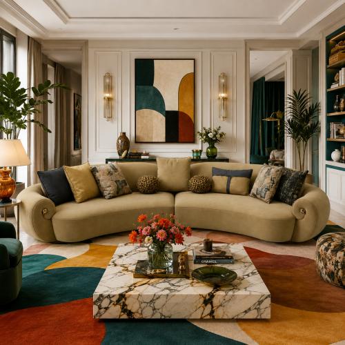 Luxus Olivgrünes Ecksofa mit geschwungener Form und skulpturalem europäischem Design von Luxury Group International